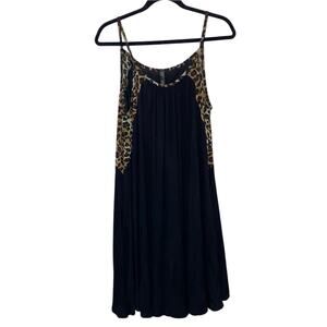 Voll Animal Print Trimmed Black Baby Doll Dress